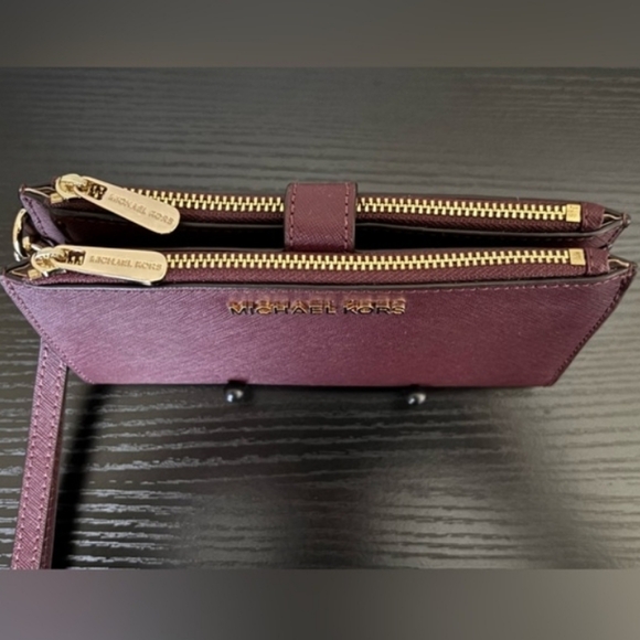 NWOT Michael Kors Maroon Double Zip Wristlet with Gold Accents - Picture 6 of 8